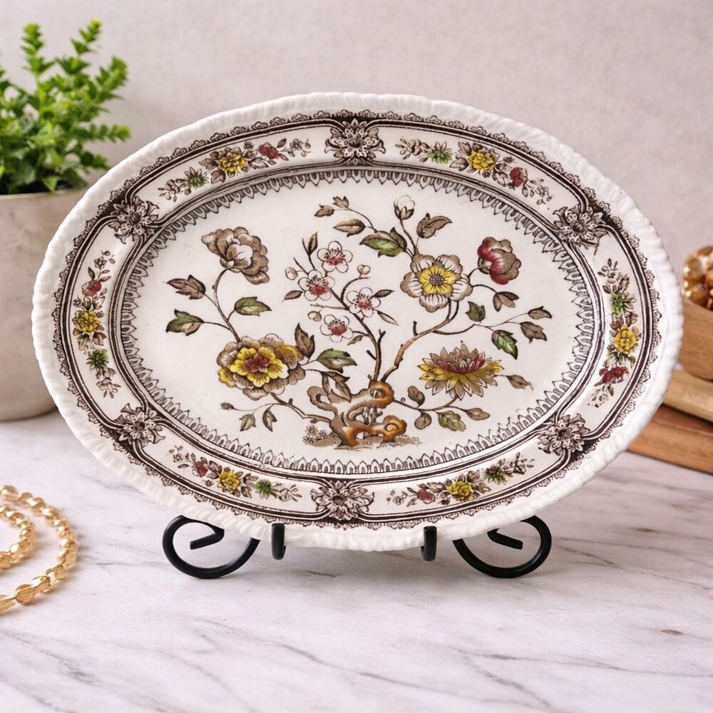 Vintage Wood & Sons Dorset Oval Serving Platter Made In England 12" Floral Patte